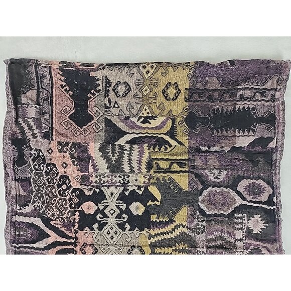 Wilfred Tribal Pattern Wool Blend Scarf Shawl Wrap Boho Fringe Black & Tan Warm - Picture 3 of 7